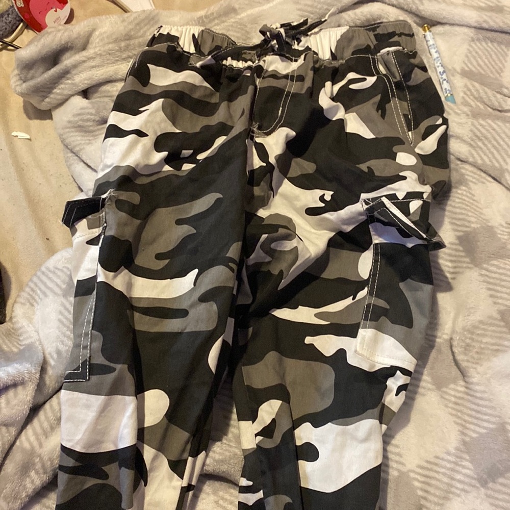 Black, grey and white army cargo pants